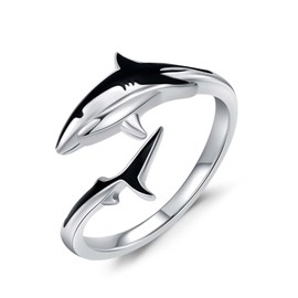 Shusukue Killer Whale Open Ring for Her Orca Open Ring 925 Sterling Silver Shark Ring Octopus Tentacle Ring Ocean Animal Open Ring, Sterling Silver