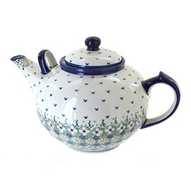 Blue Rose Polish Pottery Green Daisy Large Teapot