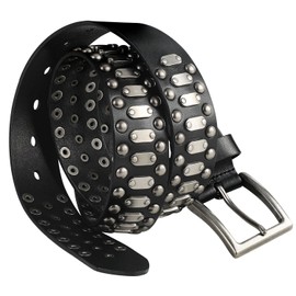 FIORETTO Stylish Mens Studded Casual Italian Cowhide Leather Belts For Jeans Punk Rock Rivets Belt With Buckle For Men Black