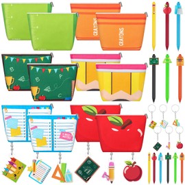 Sunnymove12 Pieces Teacher Appreciation Gifts Set Bulk Makeup Bag with Keychain Gel Pen Thank You Gifts Cosmetic Bag for Women with Zipper for Back to School Graduation Christmas Favor (Multi-styles)