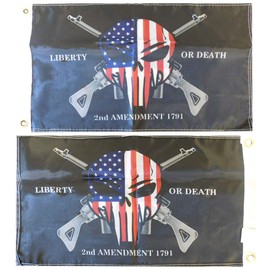 Trade Winds 12X18 LIBERTY OR DEATH 2nd Amendment PUNSIHER Skull 1791 Double Sided Premium Quality Fade Resistant Car BOAT Flag, Multi