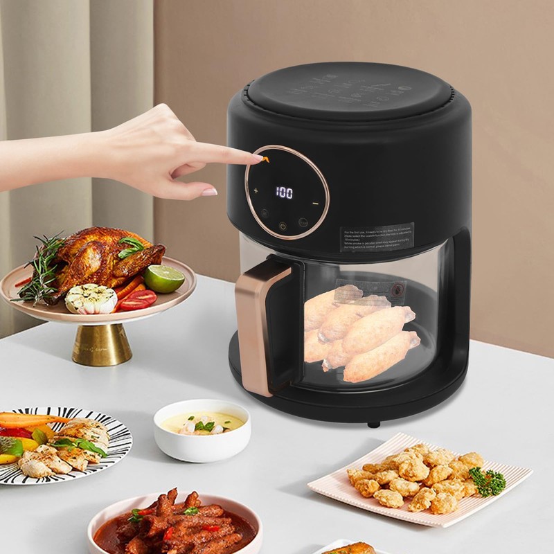 3.81QT Glass Air Fryer with 360° Transparent Glass Fry Bowl,