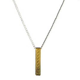 Ancient Greek Key Column Gold Plated Sterling Silver Pendant with 16" Silver chain, Made In Greece
