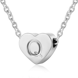 SKQIR Heart Necklace with Initial Silver Letter Q,Tiny Heart Pendant Dainty Minimalist Gift For Women