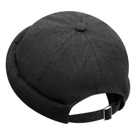 CLAPE Brimless Docker Beanie Cap Washed Cotton Visor-Less Sailor Skullcap Rolled Up Cuff Edge Worker Watch Cap (CT42-Black)