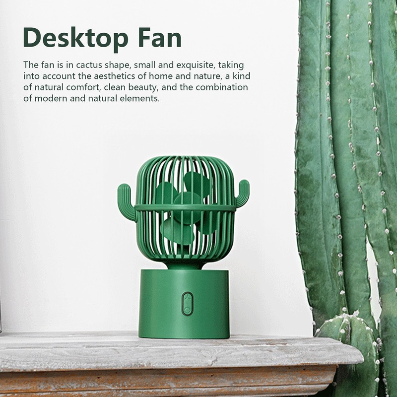 Mini Fan Cactus Shape Shaking Head Low Noise USB Charging