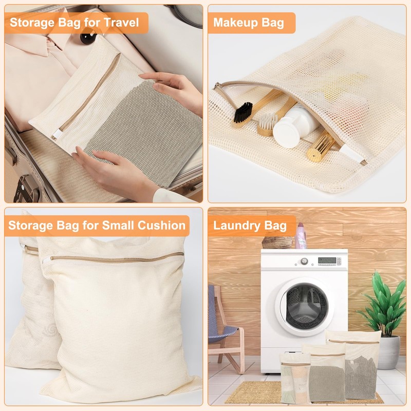 6-piece laundry bag set, durable organic cotton mesh laundry bag,