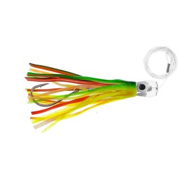 Fish WOW!® 9" Rigged Fishing trolling Lure Offshore Big Game Marlin Chugger Style Lure Resin Head for Marlin Tuna Mahi Wahoo East Coast Pusher Zucchini Red Yellow Green