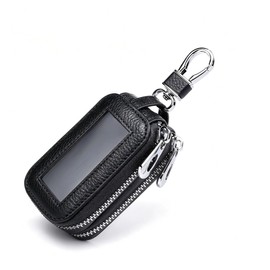 1 PC Key Fob Case, Leather Key Fob Holder with Clear Window, Universal Double-layer Storage Remote Case (Black)