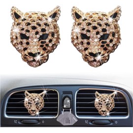 2Pcs Golden Bling Leopard Air Vent Clips, Crystal Leopard Car Air Fresheners Vent Clips Car Diffuser Vent Clip Rhinestone Leopard Car Decoration Car Interior Decor Car Accessories,Interior Accessories