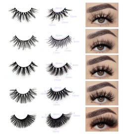 Wholesale Lashes, 3D Faux Mink Eyelash Bulk, 18mm Handmade Reusable Eye Lash, 5 Styles Dramatic Fluffy False Lash with Glitter Portable Packing (5 styles-10 pairs)