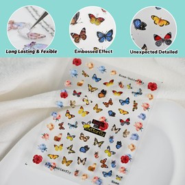 CESTSIREN Butterfly Flower Nail Art Stickers, Vintage Floral Nail Decals, Self-Adhesive, Nail Accessories & Supplies, Durable & Long-Lasting