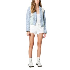 [BLANKNYC] Womens Luxury Clothing Patch Work Floral Denim Jacket, Comfortable & Stylish Coat, Summer Romance, Small