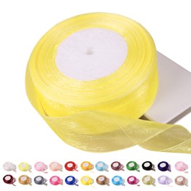 45m Lemon Yellow Organza Ribbon 39mm Organza Chiffon Ribbon Transparent Chiffon Ribbon Christmas Ribbon Hair Band Wrapping Paper Ribbon Organza Ribbon for Crafts Gift Wrapping Wedding