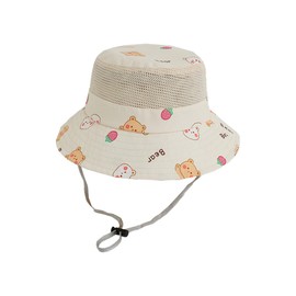 HEOXIN Baby Toddler Children's Fishing Hat, Unisex Animal Bear Print Protective Cap with Wide Brim, Quick-Drying Sun Hat with Adjustable Chin Strap for Beach Pool 3-8 Years, Beige
