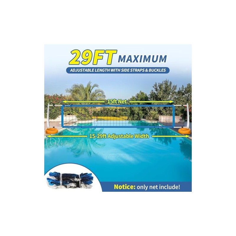 Replacement Pool Volleyball Net with Scoring Clamp - Adjustable Length