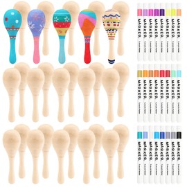 SAYAYA 30 PCS Unfinished Wooden Maracas DIY Mini Wooden Maracas Mini Maracas for Mexican Fiesta Party Favors with 24PCS Multi-color Pens DIY Painting Maracas Bulk Cinco De Mayo Party Supplies