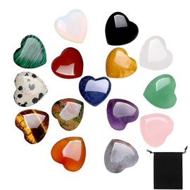 Healing Crystals Heart Stones, 15PCS Love Heart Natural Gemstones, Polished Pocket Stone for Stress Relief Reiki Chakra Healing Meditation Balancing Yoga