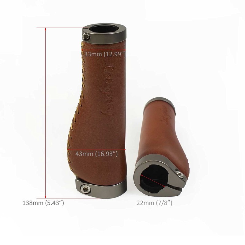 Letgoing Pure Leather Bicycle Handlebar Grips Inner Diameter 2.2cm Length