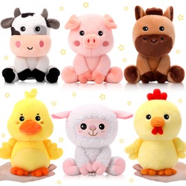 RoundFunny 6 Pcs 7 Inch Farm Animals Plush Toys Bulk Cute Horse Sheep Cow Duck Chick Pig Stuffed Animals Gift for Baby Shower Birthday Party Prizes Table Centerpiece Decor