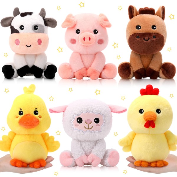 RoundFunny 6 Pcs 7 Inch Farm Animals Plush Toys Bulk
