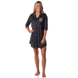 INTIMO Wednesday Addams Family Women's Nevermore Academy Uniform Costume Collared Pajama Nightgown Sleep Shirt (Medium) Black