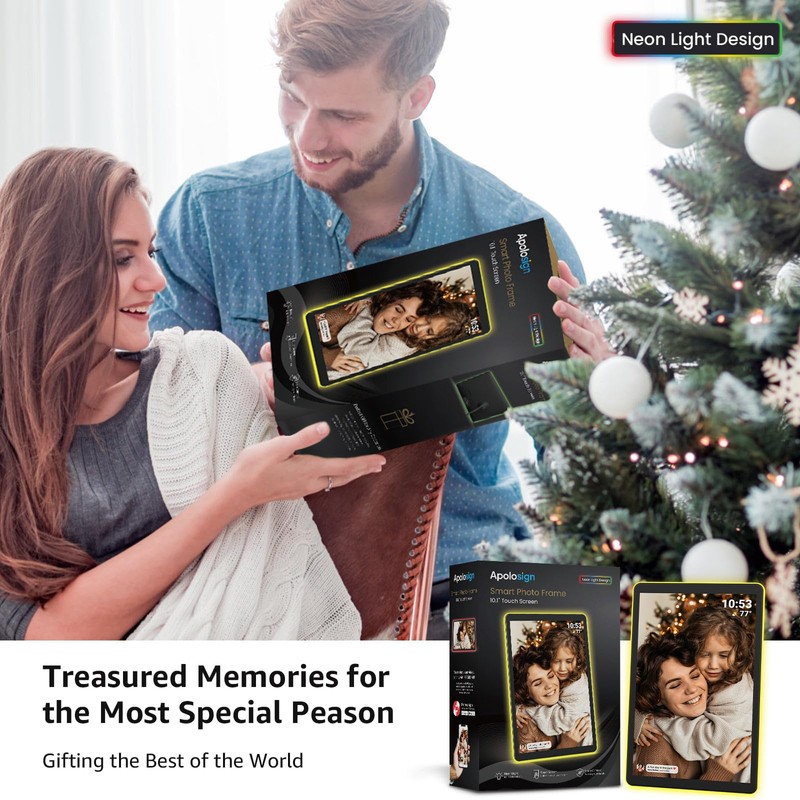 ApoloSign Neon Light Digital Picture Frame - 10.1" HD Display