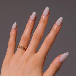 Light Gray Press on Nails | Short Almond Fake Nails,Solid Color Acrylic Nails, Full Cover Glossy Glue on Nails,Reusable False Nails,Suitable for Women 15 Sizes -30Pcs (with glue)