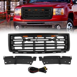 KARPAL Front Bumper Hood Upper Grille W/Lights Compatible with 2007-2013 GMC Sierra 1500 W/Lights