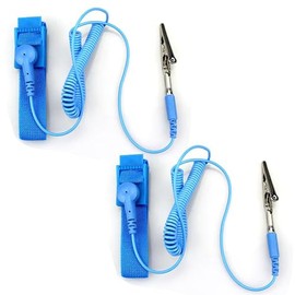 Anti Static Wrist Strap | Antistatic Wrist Band | ESD Wrist Strap | Anti Static Grounding Bracelet with Alligator Clip and Adjustable Static Guard Cable (Blue, 2-Pack)