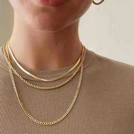 Flat Herringbone Chain Silver Layered Gold Chain Choker Snake Chain Necklace Curb Chain Simple Necklace Twist Rope Thick Necklace Minimalist Necklace Link Cuban Chain Women, Zinc
