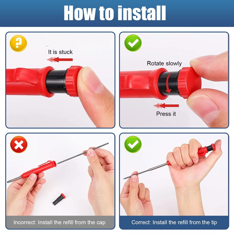 Solid Carpenter Pencil, 2 Pcs Carpenter Mechanical Pencil, Deep Hole