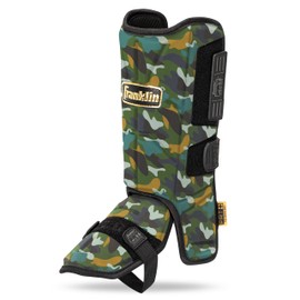 Franklin Sports Baseball + Softball Leg Guard - PRT Series Adult Shin + Foot Shield for Batting - Protective Leg + Ankle Guard with Toe Plate - Right Hand + Left Hand Hitters - Camo/Gold - One Size