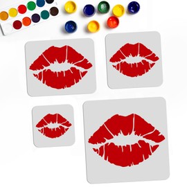 MAYJOYDIY Set of 4 Lip Stencils Kiss Lips DIY Stencil Lips Lipstick Mouth 4 Sizes 15 ~ 30 cm Reusable Sturdy PET Stencils Album Wall Furniture Room Decorative Card Template