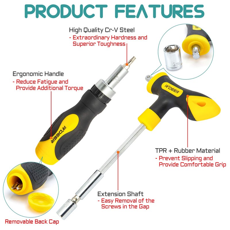 43 in 1 Ratchet Screwdriver Set R'deer T-handle Multifunction Nut