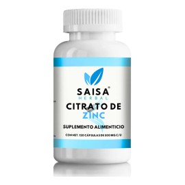Citrato de Zinc 120 Cps SAISA HERBAL  Suplemento Alimenticio  Alta Biodisponibilidad  Apoyo Inmunolgico y Cuidado de la Piel                          