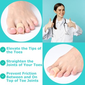 Byehambuni Hammer Toe Straightener - 6 Pack Gel Toe Splints - Hammer Toe Corrector for Women and Men - Toe Straighteners for Curled Toes - Elevate Toe-Tip, Soothes Top Corn - Beige, Large Size