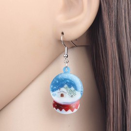 HUAGEO Acrylic Cartoon Round Blue Crystal Ball Christmas Tree Snow House Earrings Dangle Novelty Jewelry For Women Festival Gifts Charms (Blue)