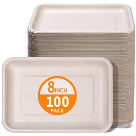 Celel 100 Pack 8 Inch Rectangle Paper Plates, Bend-Resist 8 x 6 inch Food Trays Disposable Rectangle Plates for Tacos, Meat, Dessert, Snack | Celel