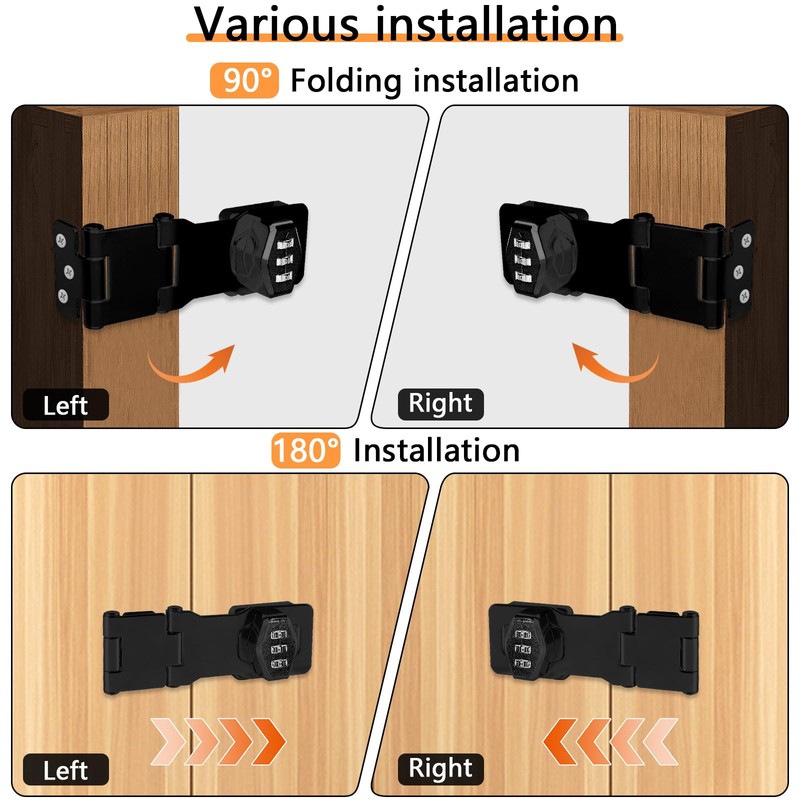 2PCS Password Hasp Locks, 90-180 Degree Cabinet Password Locks Fold