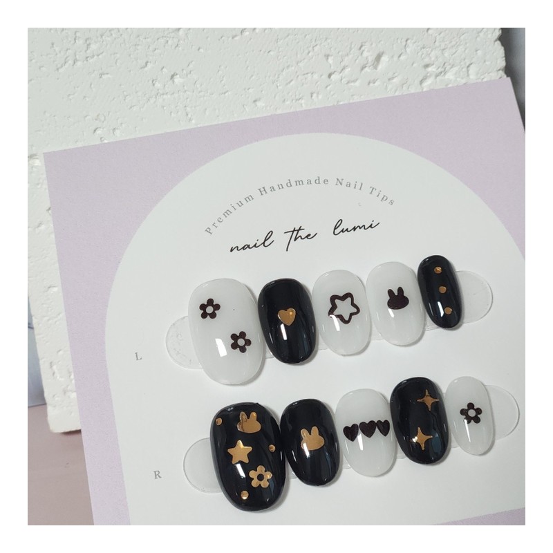 Mono gold drawing Handmade nail tip - Coffin / 모노