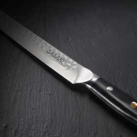 Sasaki Takumi Japanese AUS-10 Stainless Steel Slicing Knife with Locking Sheath, 8-Inch, Black