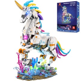 JMBricklayer Unicorn Building Sets for Adults with Lights 70008, Myth Art Creator Animals Display Ideas, Magical Rainbow Unicorn Home Decor, Building Toys Christmas Birthday Gifts for 14+(1492 PCS)