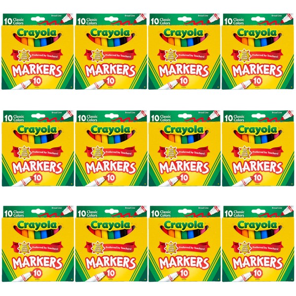 Crayola Broad Line Markers Bulk, 12 Marker Packs with 10 Colors