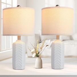 iKopyal 22" Ceramic Table Lamp Set of 2 for Living Room White Desk Lamps for Bedroom Farmhouse Bedside Nightstand Lamp End Table Lamps