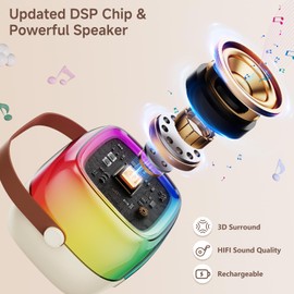 JYX Karaoke Machine for Kids, Portable Bluetooth Speaker with 2 Wireless Microphones for Adults, Support TF/AUX Input/Funny Magic Voice, Gifts for Birthday Party Boys Girls 4 5 6 7 8+ Years Old (D32T)