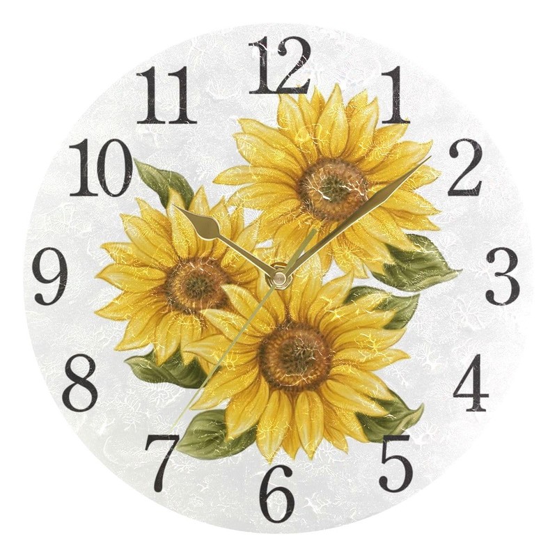 Mnsruu Sunflower Wall Clock Arabic Numerals Design Round Wall Clock