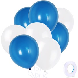 ZHIHUI 20pcs Blue White Latex Balloons, 10 Inch Thicken Party Balloons Royal Blue and White Ballons for Blue White Theme Birthday Wedding Boy Baby Shower Graduation Party Decoration