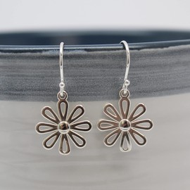 Kathy Bankston Handmade Sterling Silver Flower Earrings, Silver Daisy Earrings, Floral Earrings
