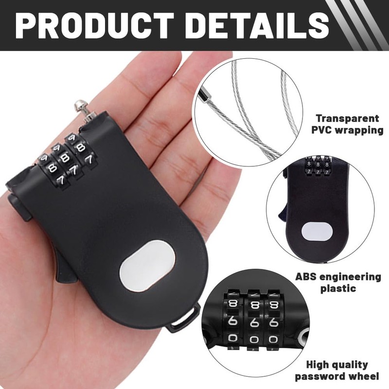 KYLOS Bicycle lock, e-scooter lock, cable lock, with 3 number